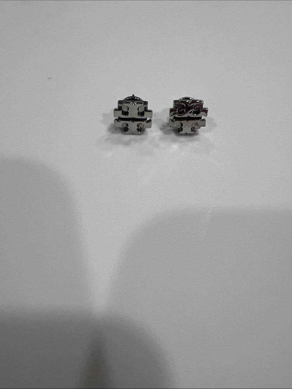 Tory Burch Silver Logo Stud Earrings